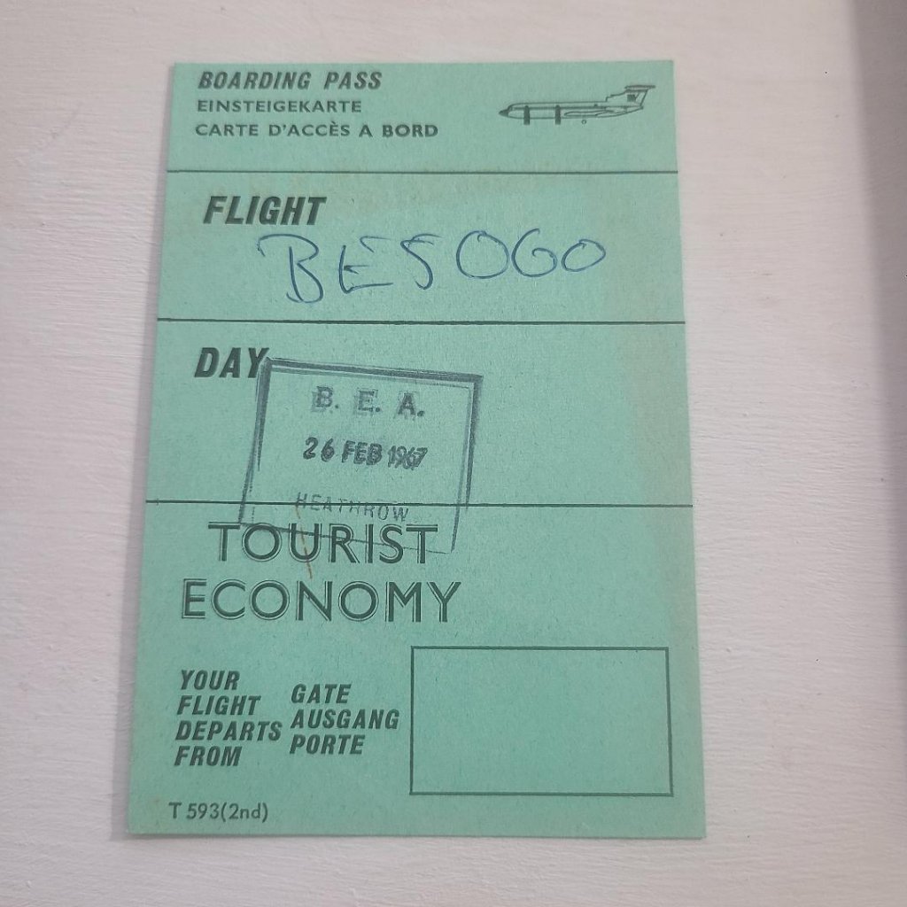 British European Airways Vintage 1967 Airplane Boarding Pass